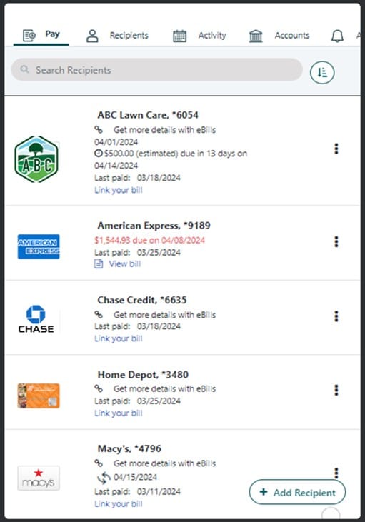 Bill Pay Upgrade Screenshot